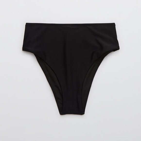 BOGO NWT Aerie Mid Rise Cheeky Bikini Bottom True Black Size XS - Picture 1 of 3